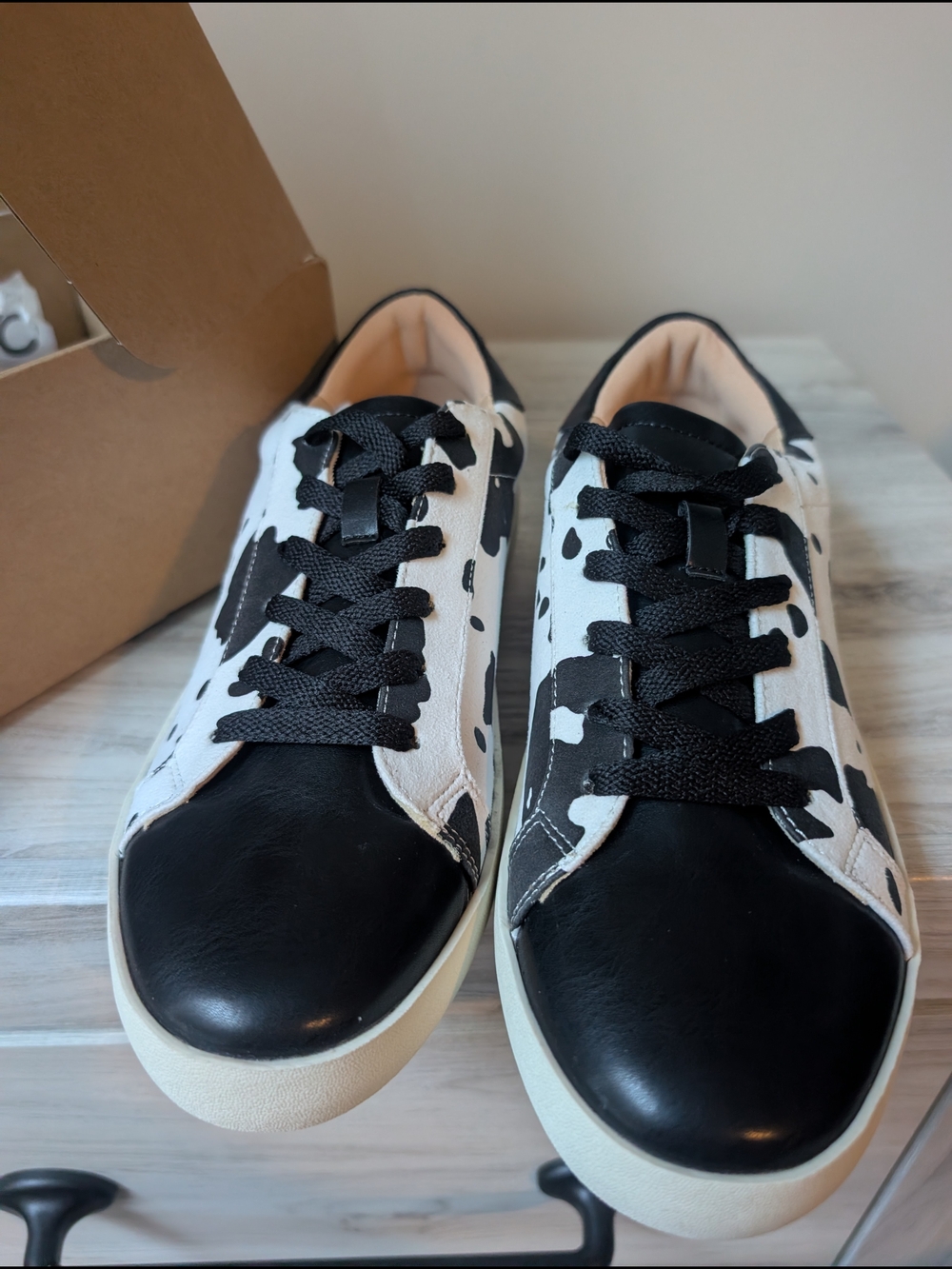 Journee Collection Black and White Cowprint Women's Sneakers